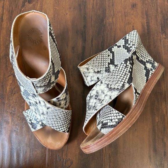 BUTTERO Slip On Open Toe Wedge Sandals in Leather Snakeskin - Picture 2 of 10